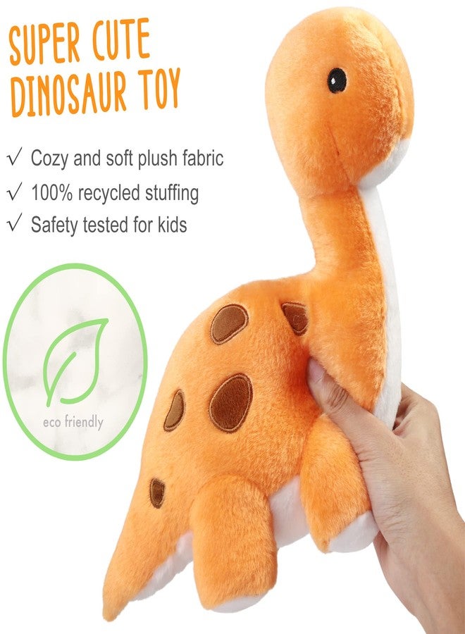 Benben Dinosaur Stuffed Animal, 11.5” Dino Plush Toys, Cute Plushies for Kids, Brachiosaurus, Baby Shower, Easter Decorations, Orange - Image 2